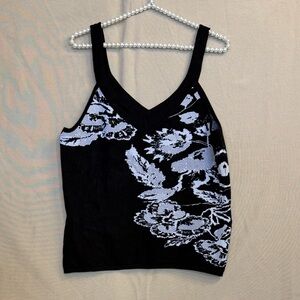 White House Black Market Black and White Floral Tank Top